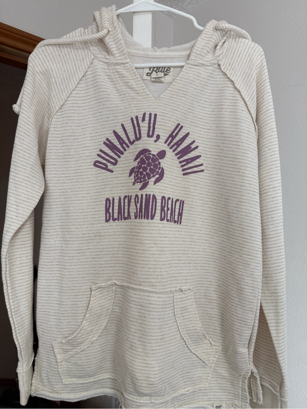 Women Cream striped Hawaii hoodie with turtle graphic #beachvibes